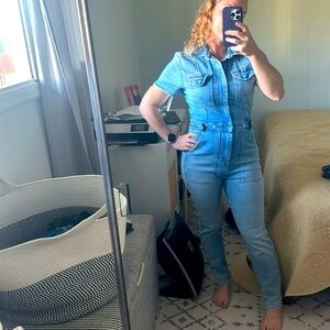 Denim romper short sleeve zip up. Size 2